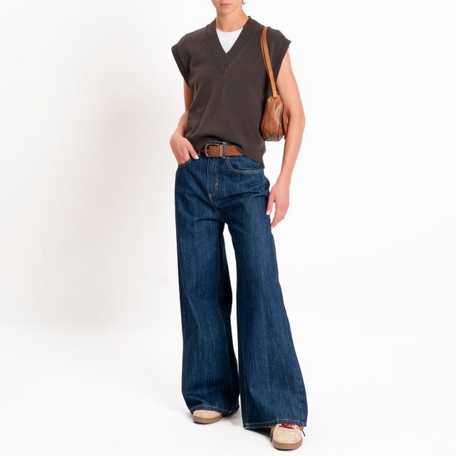 Zeroassoluto-Gilet in maglia scollo v - choco