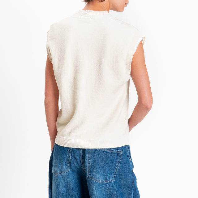 Zeroassoluto-Gilet in maglia scollo v - gesso