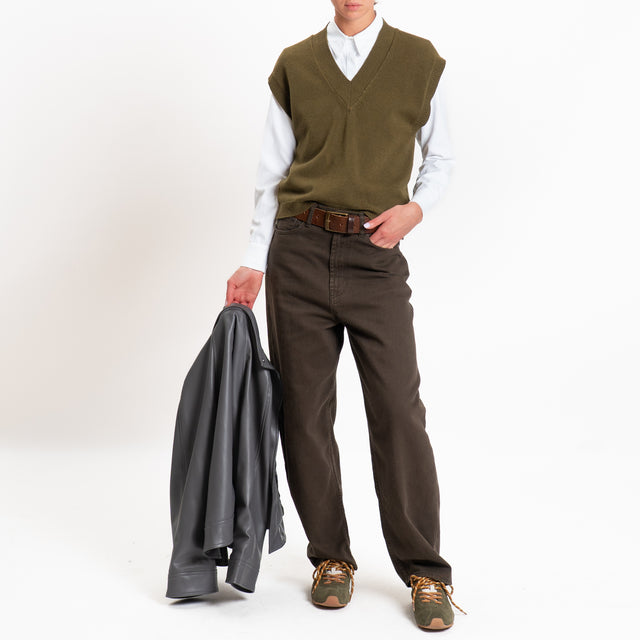 Zeroassoluto-Gilet in maglia scollo v - militare