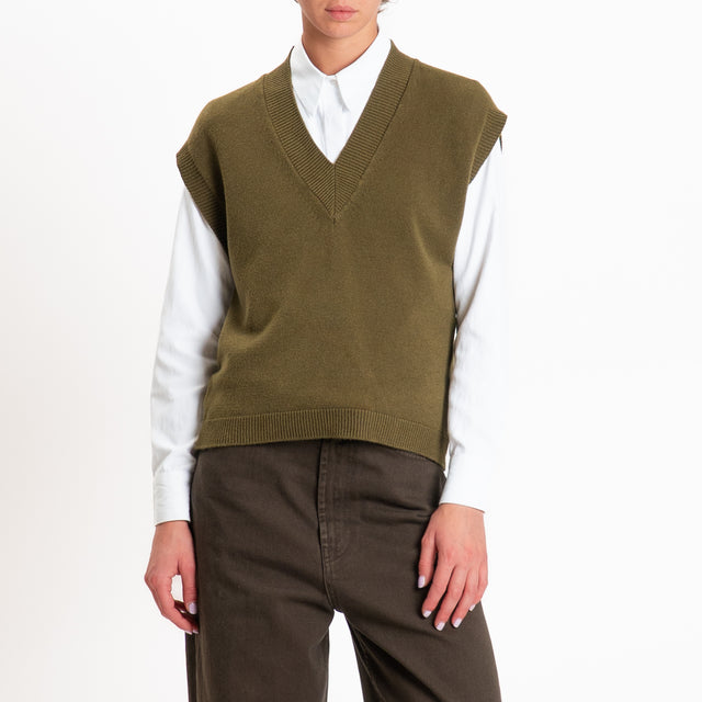 Zeroassoluto-Gilet in maglia scollo v - militare