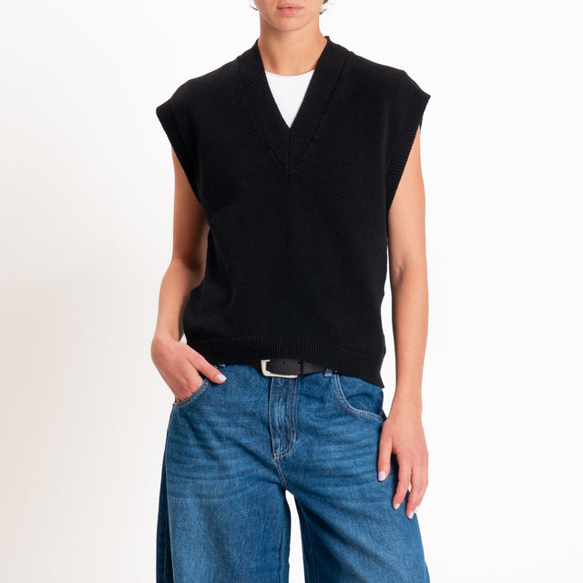 Zeroassoluto-Gilet in maglia scollo v - nero