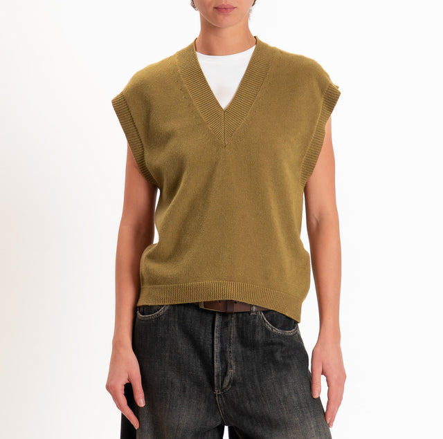 Zeroassoluto-Gilet in maglia scollo v - olio