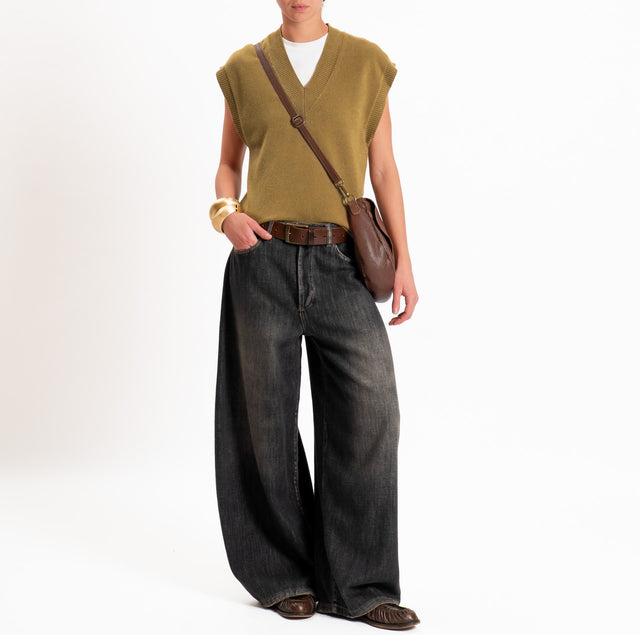 Zeroassoluto-Gilet in maglia scollo v - olio