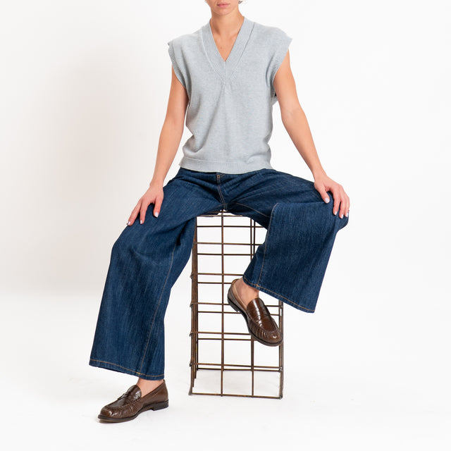 Zeroassoluto-Gilet in maglia scollo v - perla
