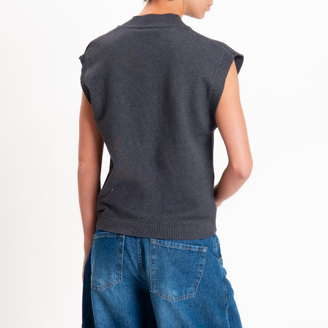 Zeroassoluto-Gilet in maglia scollo v - piombo
