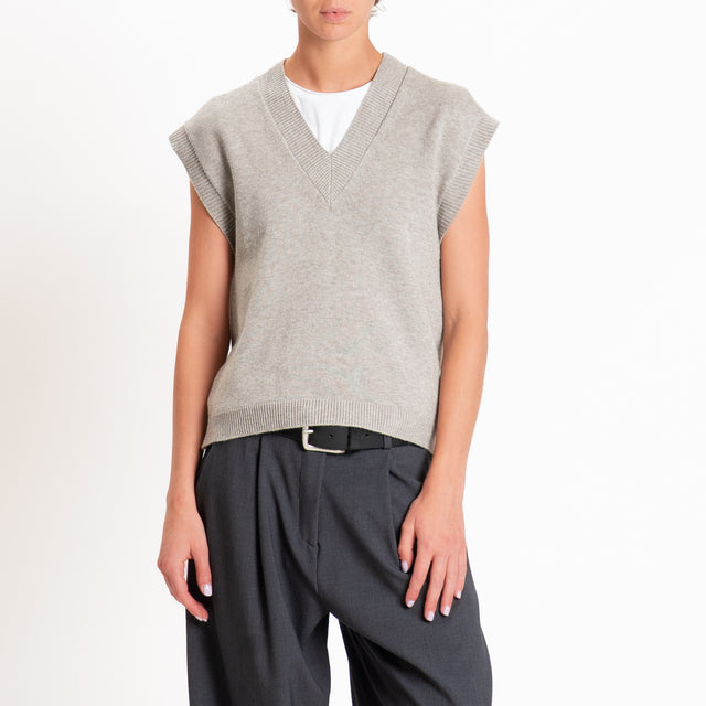 Zeroassoluto-Gilet in maglia scollo v - stone