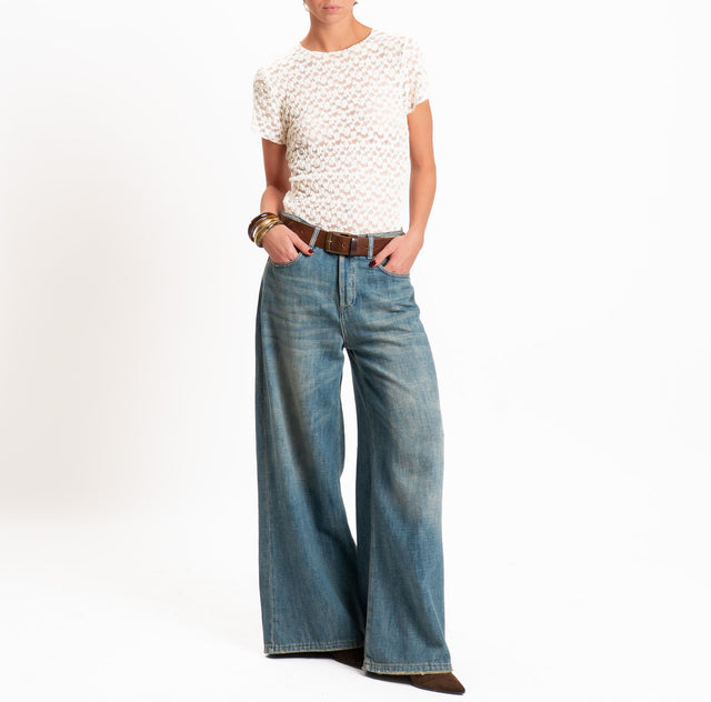 Zeroassoluto-T-shirt in pizzo elasticizzato slim fit - burro