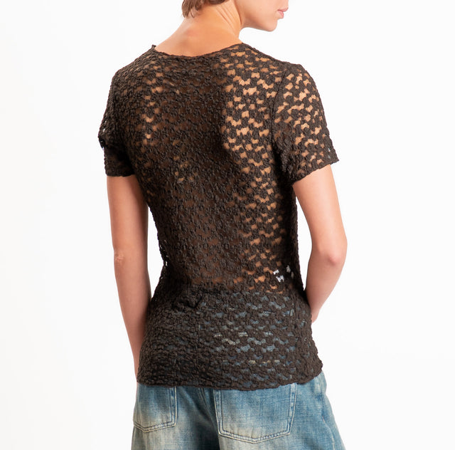 Zeroassoluto-T-shirt in pizzo elasticizzato slim fit - moro