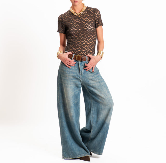 Zeroassoluto-T-shirt in pizzo elasticizzato slim fit - moro