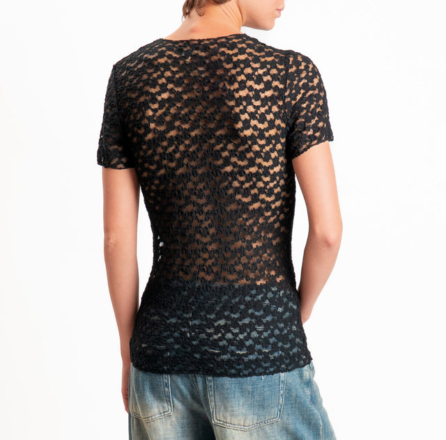 Zeroassoluto-T-shirt in pizzo elasticizzato slim fit - nero
