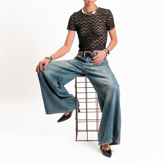 Zeroassoluto-T-shirt in pizzo elasticizzato slim fit - nero