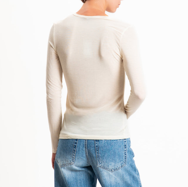 Zeroassoluto-T-shirt sottile girocollo MISTO CASHMERE - burro