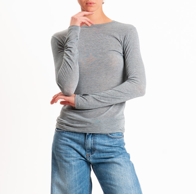 Zeroassoluto-T-shirt sottile girocollo MISTO CASHMERE - grigio melange