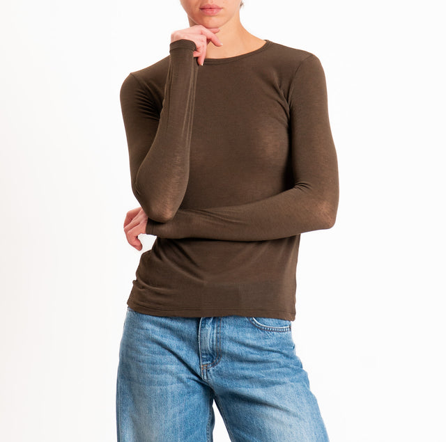 Zeroassoluto-T-shirt sottile girocollo MISTO CASHMERE - moro