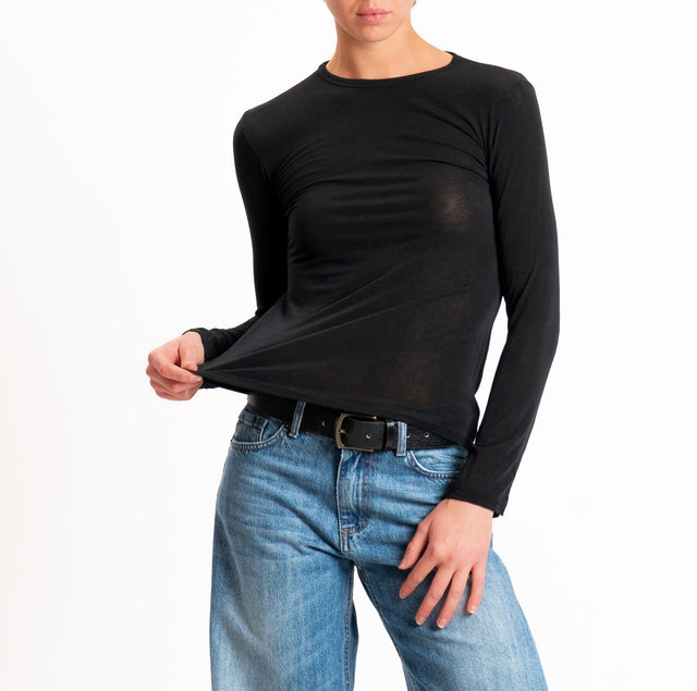 Zeroassoluto-T-shirt sottile girocollo MISTO CASHMERE - nero