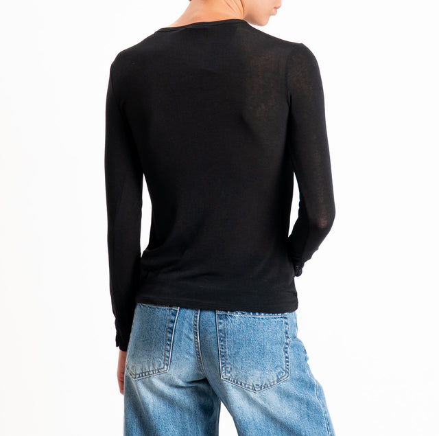 Zeroassoluto-T-shirt sottile girocollo MISTO CASHMERE - nero