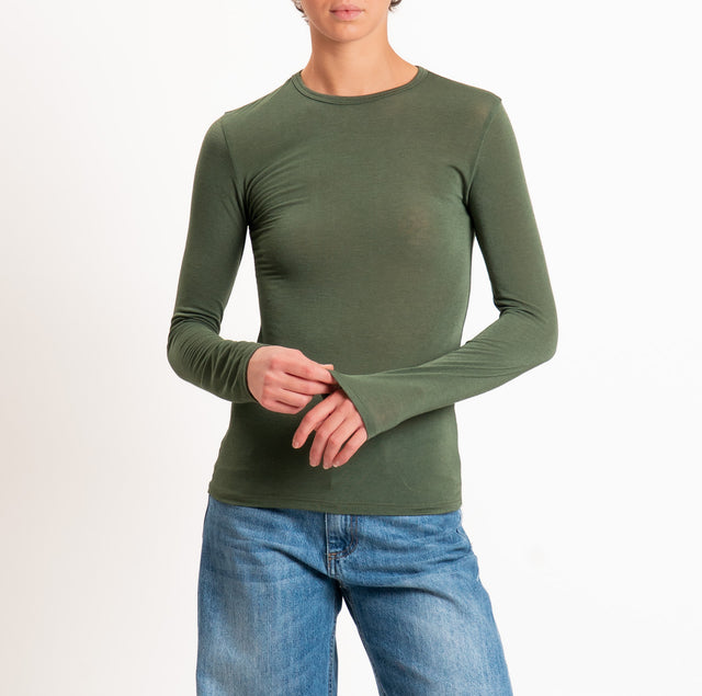 Zeroassoluto-T-shirt sottile girocollo MISTO CASHMERE - militare