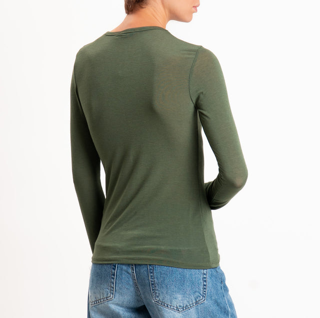 Zeroassoluto-T-shirt sottile girocollo MISTO CASHMERE - militare