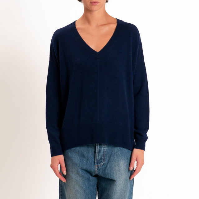 Zeroassoluto-Maglia 100% LANA MERINO scollo v - blu