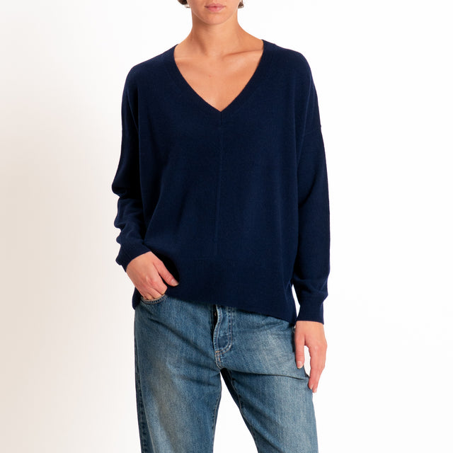 Zeroassoluto-Maglia 100% LANA MERINO scollo v - blu