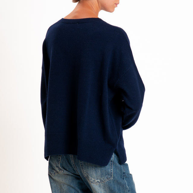 Zeroassoluto-Maglia 100% LANA MERINO scollo v - blu