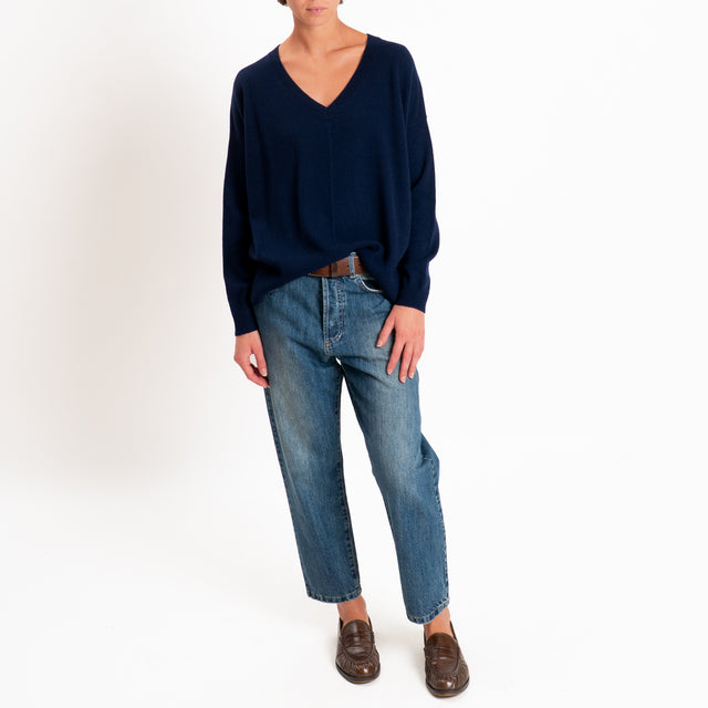 Zeroassoluto-Maglia 100% LANA MERINO scollo v - blu