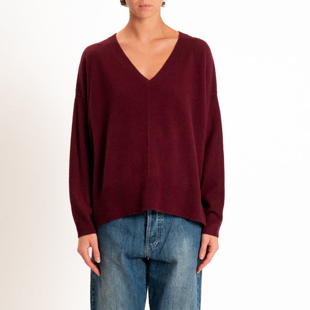 Zeroassoluto-Maglia 100% LANA MERINO scollo v - Bordeaux