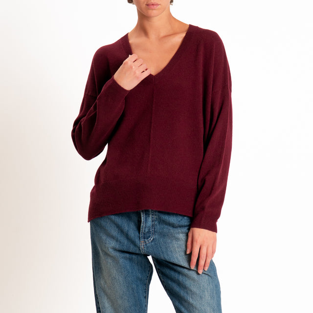 Zeroassoluto-Maglia 100% LANA MERINO scollo v - Bordeaux