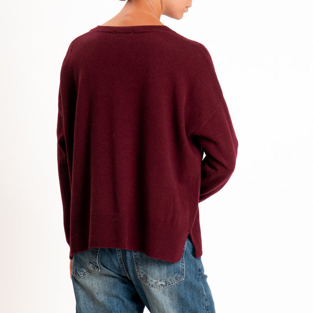 Zeroassoluto-Maglia 100% LANA MERINO scollo v - Bordeaux