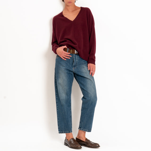 Zeroassoluto-Maglia 100% LANA MERINO scollo v - Bordeaux