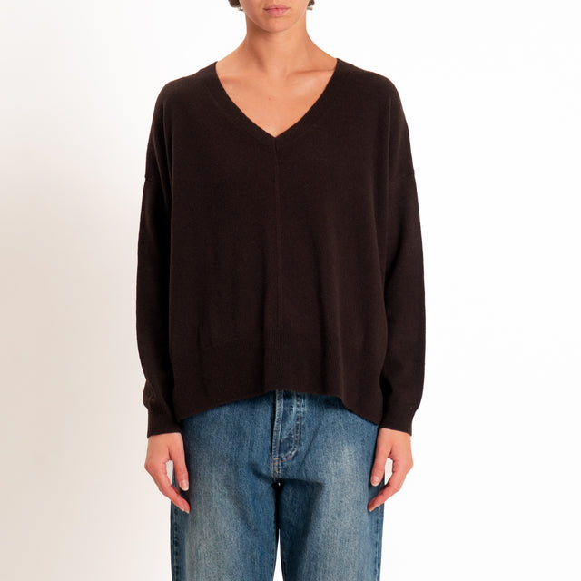 Zeroassoluto-Maglia 100% LANA MERINO scollo v - choco