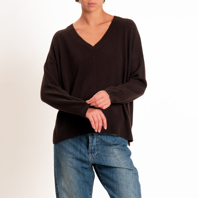 Zeroassoluto-Maglia 100% LANA MERINO scollo v - choco