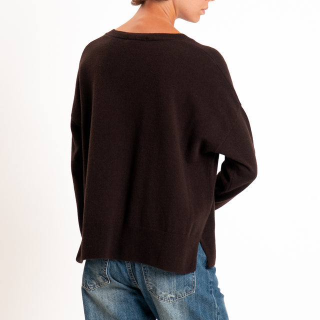 Zeroassoluto-Maglia 100% LANA MERINO scollo v - choco