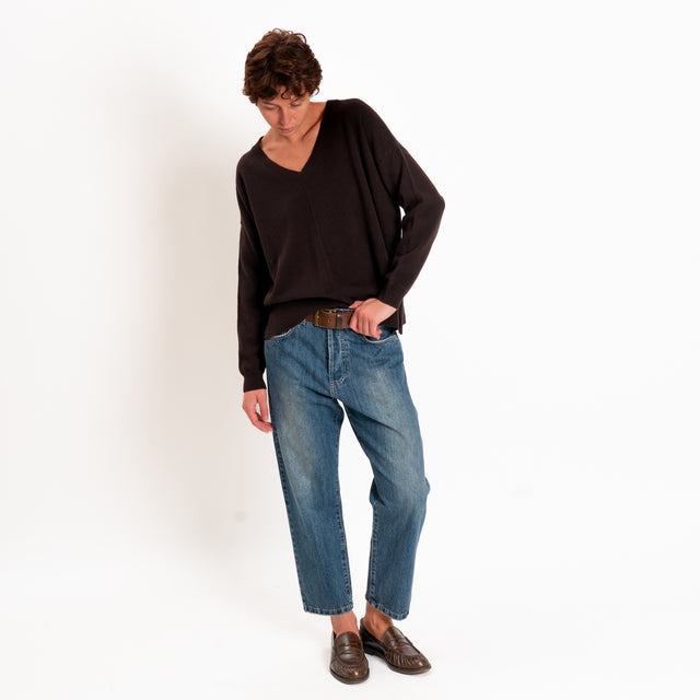 Zeroassoluto-Maglia 100% LANA MERINO scollo v - choco