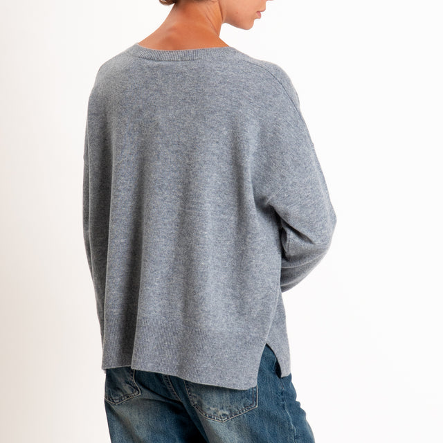 Zeroassoluto-Maglia 100% LANA MERINO scollo v - grigio melange