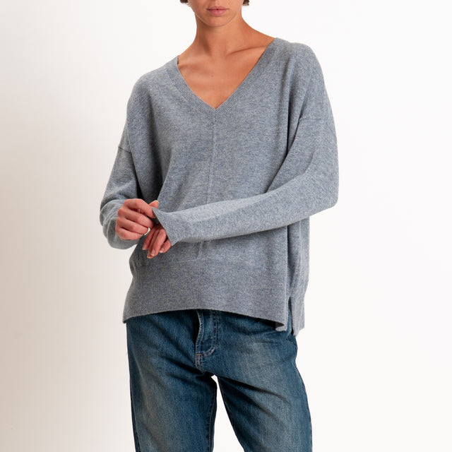 Zeroassoluto-Maglia 100% LANA MERINO scollo v - grigio melange