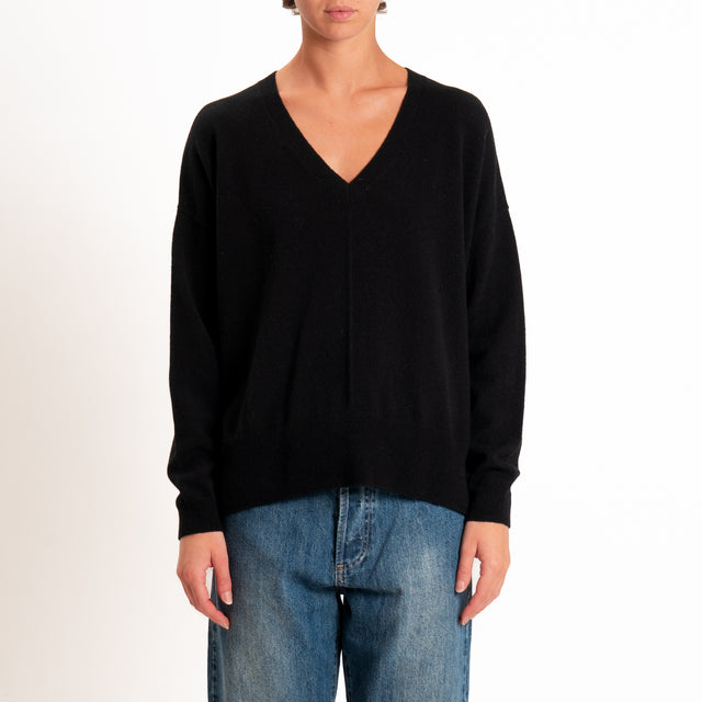 Zeroassoluto-Maglia 100% LANA MERINO scollo v - nero