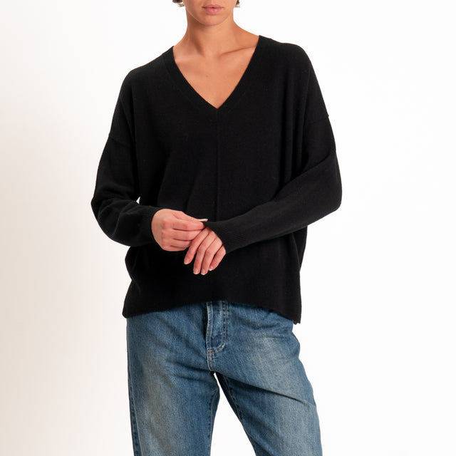 Zeroassoluto-Maglia 100% LANA MERINO scollo v - nero