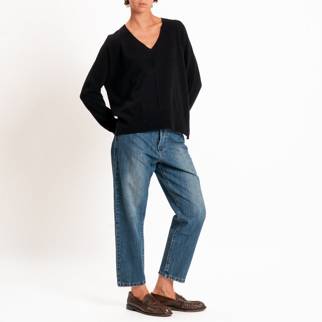 Zeroassoluto-Maglia 100% LANA MERINO scollo v - nero