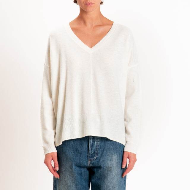 Zeroassoluto-Maglia 100% LANA MERINO scollo v - panna