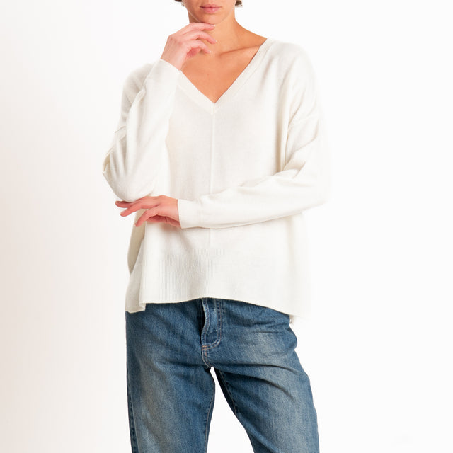 Zeroassoluto-Maglia 100% LANA MERINO scollo v - panna