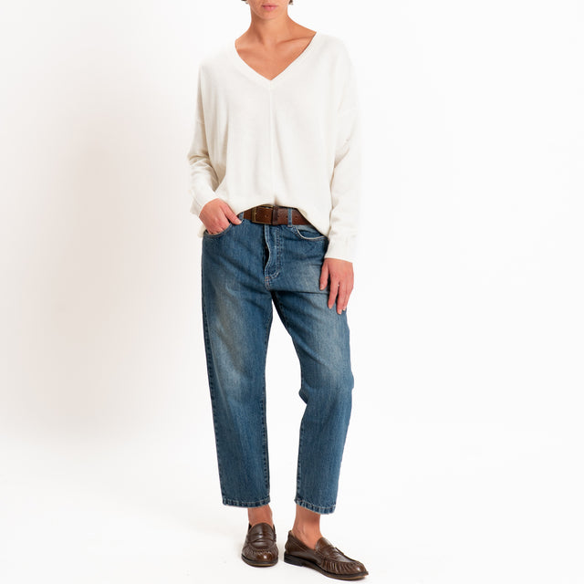 Zeroassoluto-Maglia 100% LANA MERINO scollo v - panna