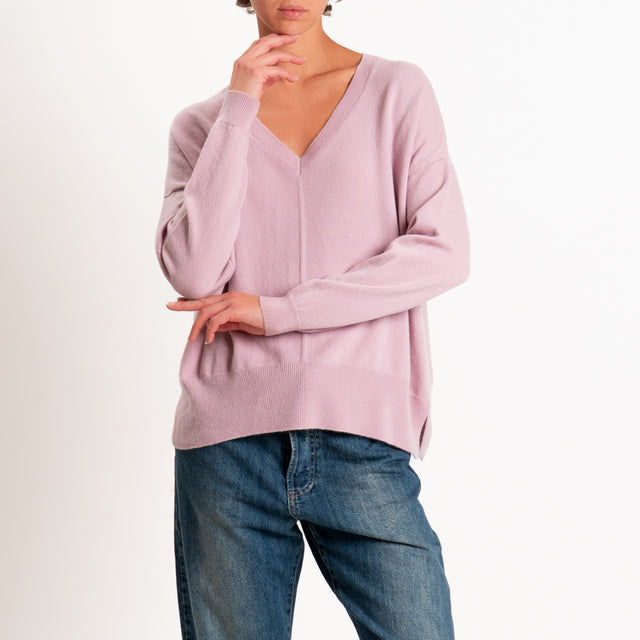 Zeroassoluto-Maglia 100% LANA MERINO scollo v - rosa
