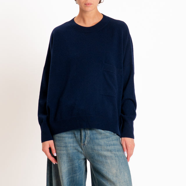 Zeroassoluto-Maglia 100% LANA MERINO con taschino - blu