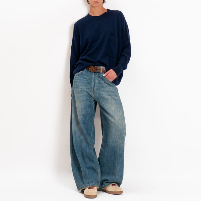 Zeroassoluto-Maglia 100% LANA MERINO con taschino - blu