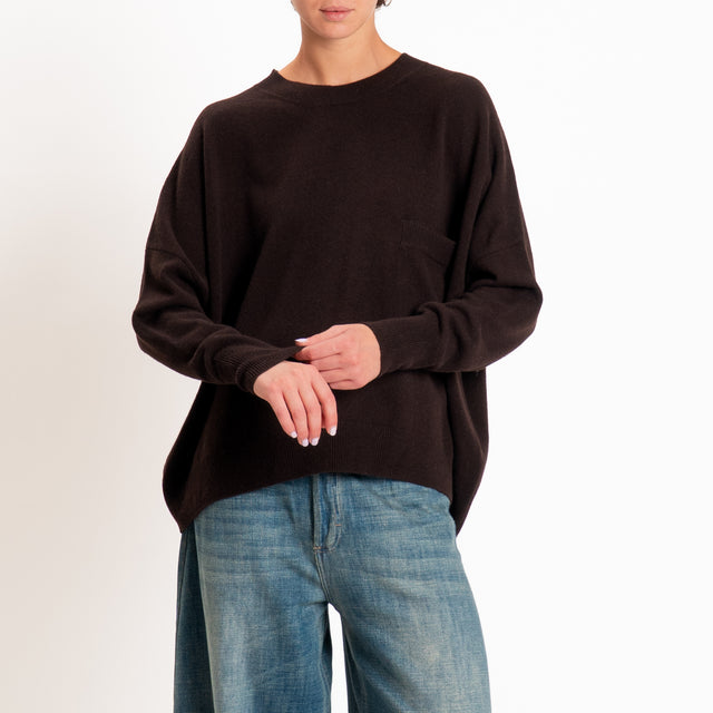 Zeroassoluto-Maglia 100% LANA MERINO con taschino - choco