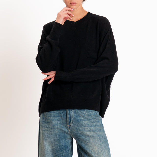 Zeroassoluto-Maglia 100% LANA MERINO con taschino - nero