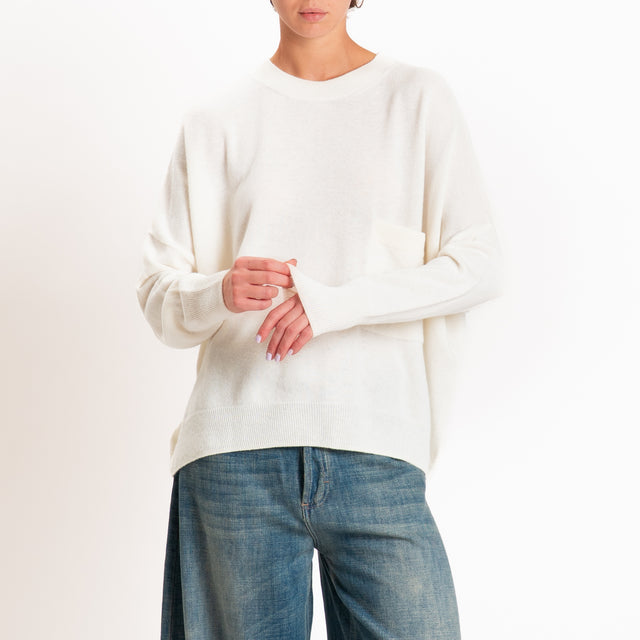 Zeroassoluto-Maglia 100% LANA MERINO con taschino - panna