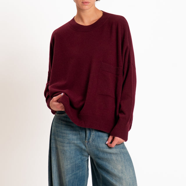 Zeroassoluto-Maglia 100% LANA MERINO con taschino - Bordeaux
