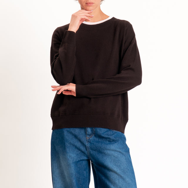 Zeroassoluto-Maglia girocollo 100% LANA MERINO - choco